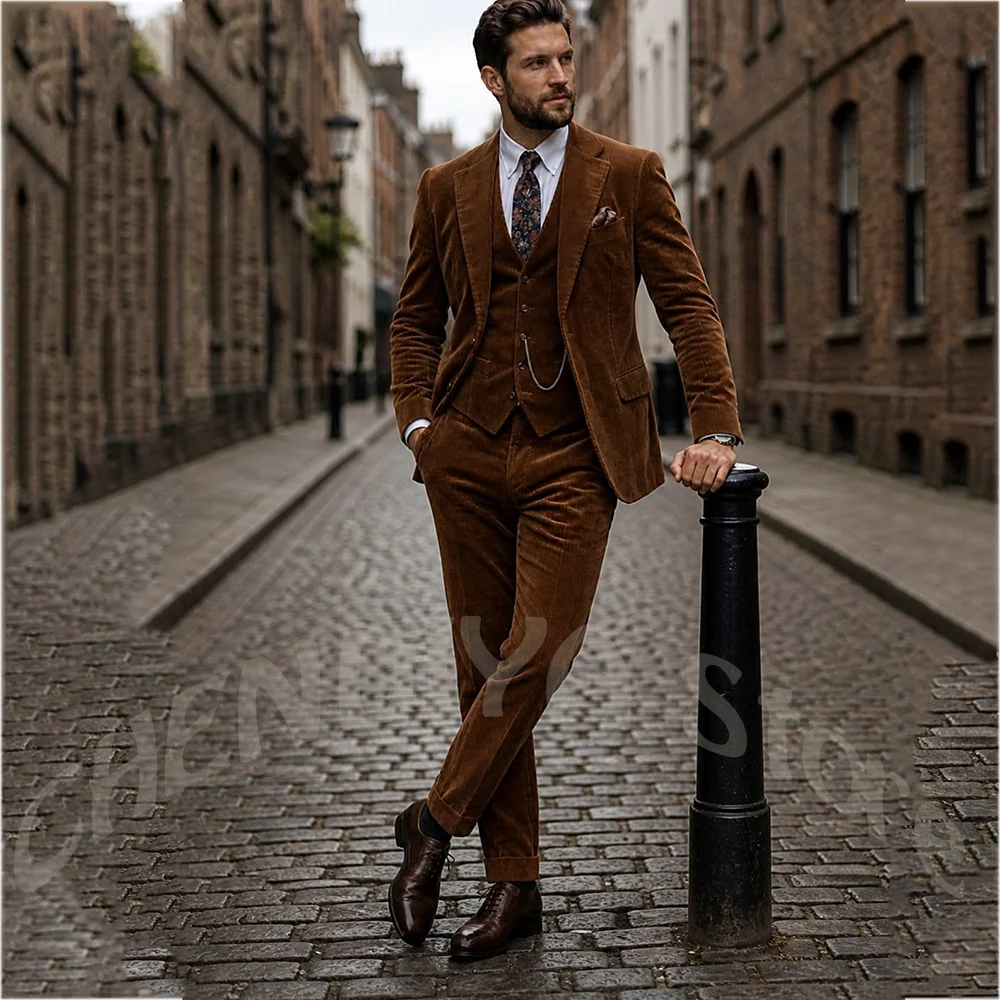 Brown Corduroy Men Suit 3 Pieces Single Breasted Vintage Elegant Wedding Groom Formal Prom Gala Business Office Outfit Gentleman
Brown Corduroy Men Suit 3 Pieces Single Breasted Vintage Elegant Wedding Groom Formal Prom Gala Business Office Outfit Gentleman