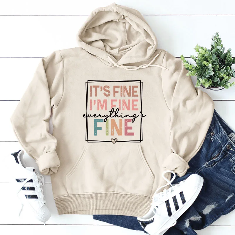 IT'S FINE I'M FINE Women's Loose Print Hooded Sweater Letter Long Sleeve Autumn Winter Top
IT'S FINE I'M FINE Women's Loose Print Hooded Sweater Letter Long Sleeve Autumn Winter Top