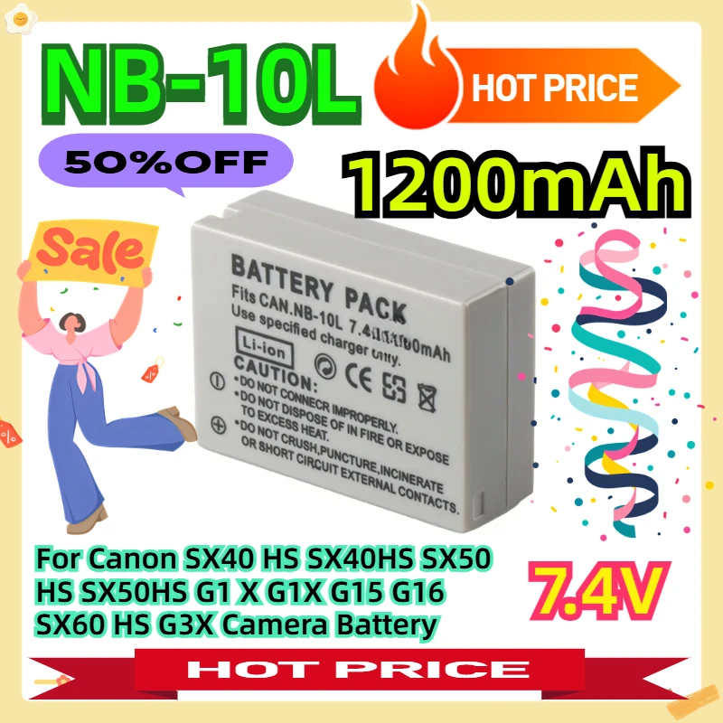 NB-10L 7.4V 1200mAh For Canon SX40 HS SX40HS SX50 HS SX50HS G1 X G1X G15 G16 SX60 HS G3X Camera Battery
NB-10L 7.4V 1200mAh For Canon SX40 HS SX40HS SX50 HS SX50HS G1 X G1X G15 G16 SX60 HS G3X Camera Battery