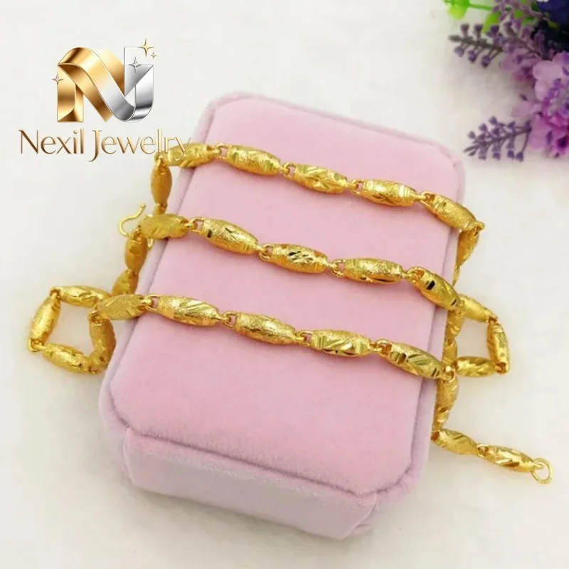Nexil Jewelry Nexil Jewelry 24K Gold AU999 Solid Olive Bead Necklace Men's - Regular beads layout, heavy chain, matte texture
Nexil Jewelry Nexil Jewelry 24K Gold AU999 Solid Olive Bead Necklace Men's - Regular beads layout, heavy chain, matte texture