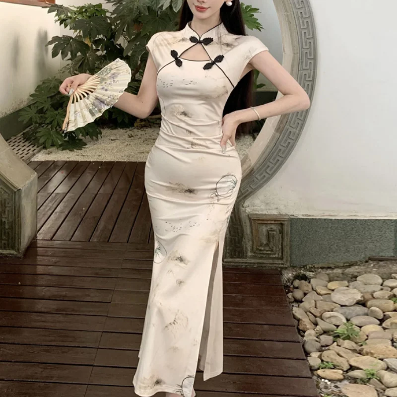 New Chinese Style Dress Fashion Improvement Lady Qipao Sexy Mandarin Collar Hollow Cheongsam Retro Print Slim Fishtail Vestidos
New Chinese Style Dress Fashion Improvement Lady Qipao Sexy Mandarin Collar Hollow Cheongsam Retro Print Slim Fishtail Vestidos