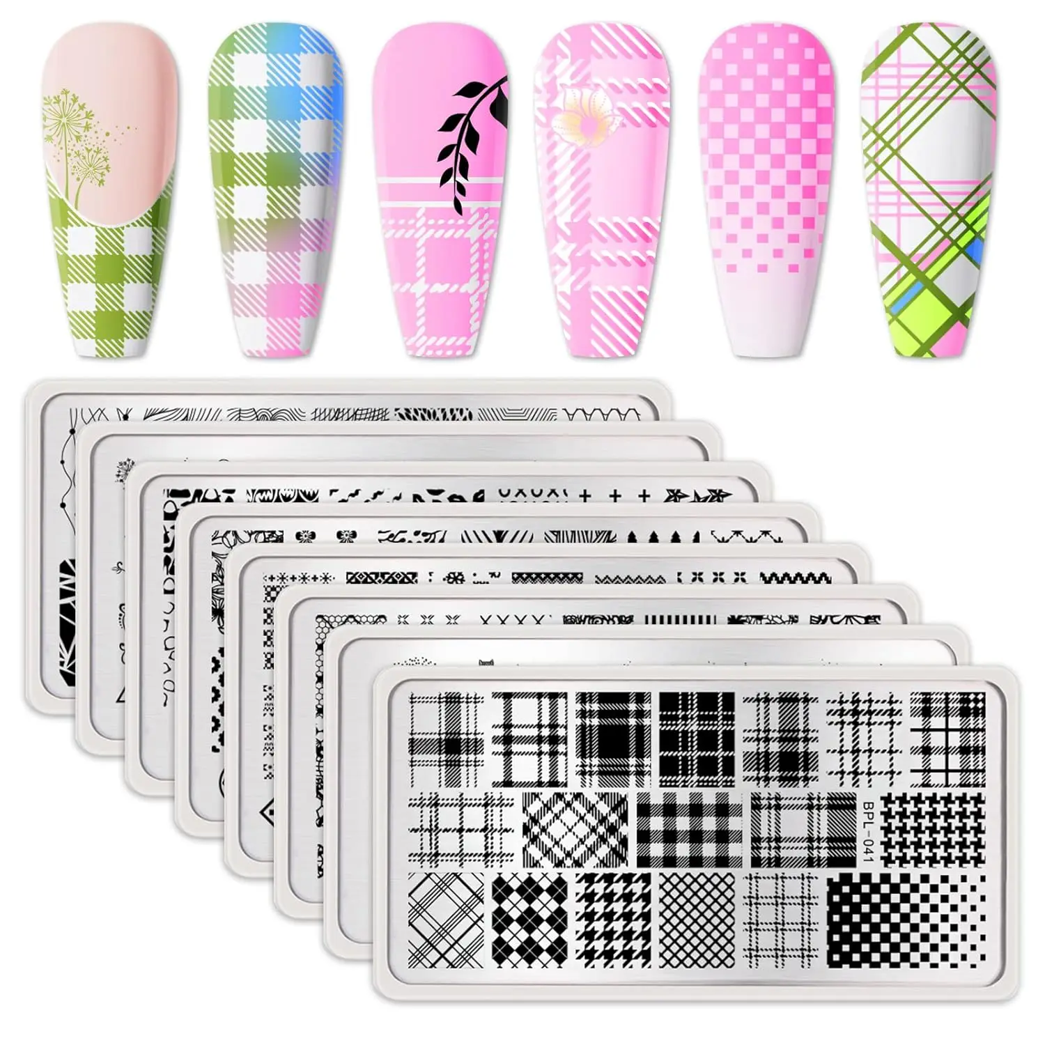 Nail Stamping Plates Set 8PCS Plaid Flowers Leaves Lace Snowflake Christmas Patterns for Nail Art Manicuring DIY Tools
Nail Stamping Plates Set 8PCS Plaid Flowers Leaves Lace Snowflake Christmas Patterns for Nail Art Manicuring DIY Tools
