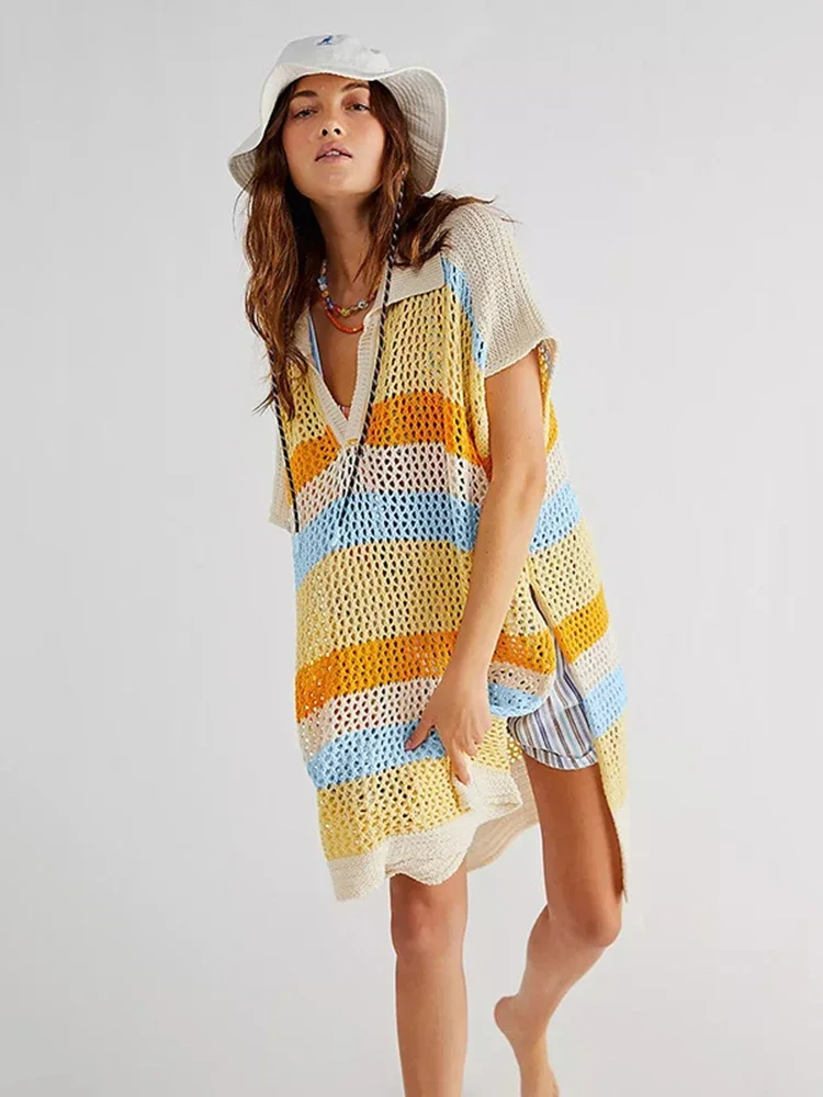 2025 new Contrast Color Bikini Cover-Ups Women Beach Cover Up Slit Cut Hollow Out See Through Summer Fashion Female Beachwear
2025 new Contrast Color Bikini Cover-Ups Women Beach Cover Up Slit Cut Hollow Out See Through Summer Fashion Female Beachwear