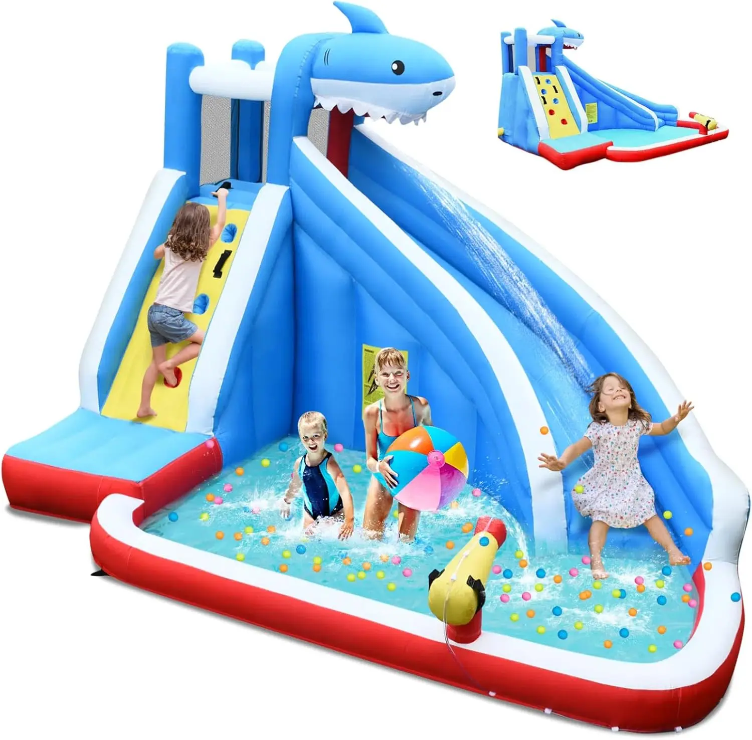 Inflatable Water Slide, Shark Theme Blow Up Water Park Bounce House for Backyard, Climbing Wall, Indoor Outdoor Waterslides Infl
Inflatable Water Slide, Shark Theme Blow Up Water Park Bounce House for Backyard, Climbing Wall, Indoor Outdoor Waterslides Infl