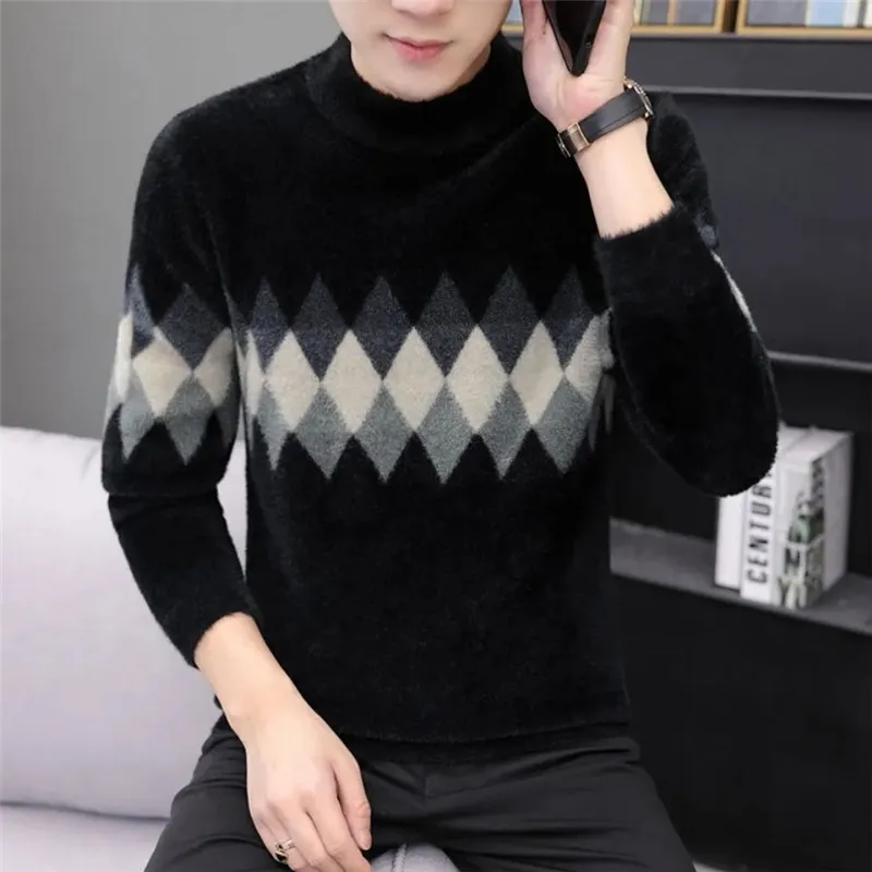 Knitted Sweater Men Imitation Mink Velvet Half Turtleneck Jersey Korean Patchwork Thicken Sueter Masculino Casual Pullover
Knitted Sweater Men Imitation Mink Velvet Half Turtleneck Jersey Korean Patchwork Thicken Sueter Masculino Casual Pullover