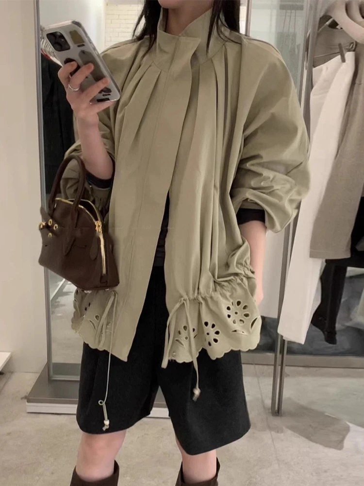 Chic Autumn Design Loose Casual Long Sve Hollow out Stand Collar Dstring Windbreaker Coat for Women Korean Sle
Chic Autumn Design Loose Casual Long Sve Hollow out Stand Collar Dstring Windbreaker Coat for Women Korean Sle