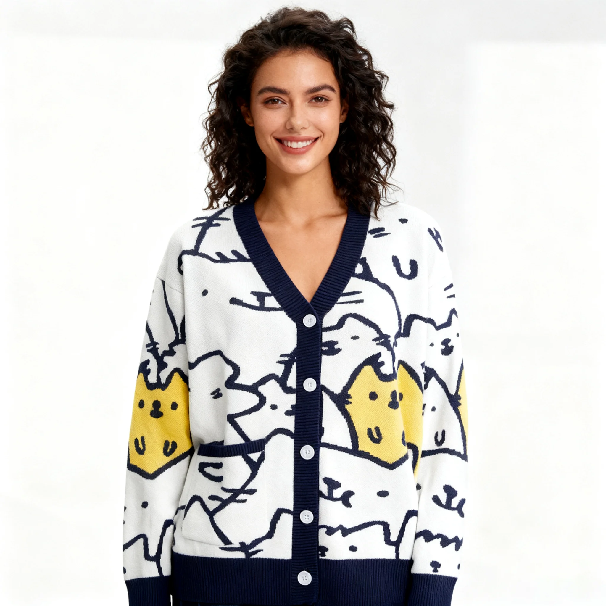 Women's Kawaii Cat Cardigans Cotton Long Sleeve Oversized Chunky Sweaters with Pocket Button Down Open Front Cardigan Sweaters
Women's Kawaii Cat Cardigans Cotton Long Sleeve Oversized Chunky Sweaters with Pocket Button Down Open Front Cardigan Sweaters