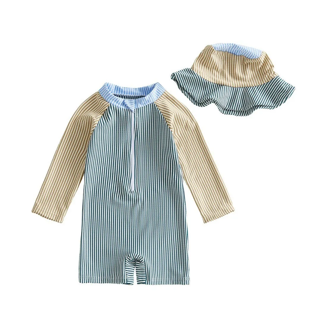 Boys Summer One-piece Swimsuit with Hat Kids Casual Long Sleeve Striped Sunscreen Quick-Dry Swimwear Baby Bathing Costume
Boys Summer One-piece Swimsuit with Hat Kids Casual Long Sleeve Striped Sunscreen Quick-Dry Swimwear Baby Bathing Costume