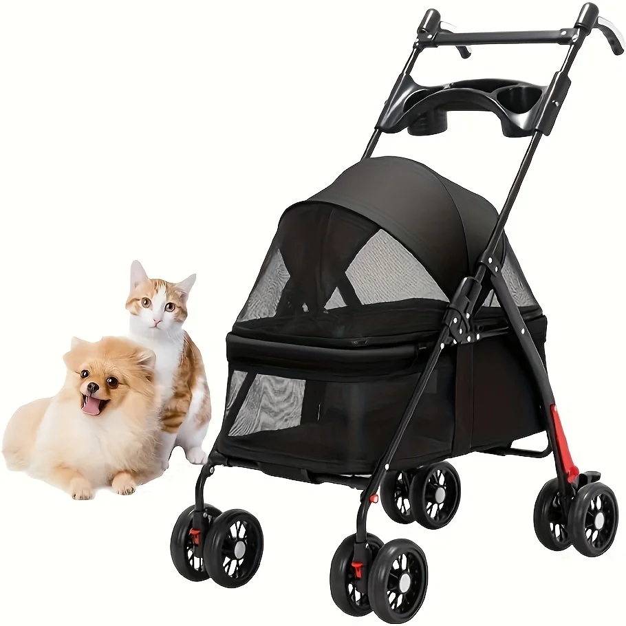 Spacious Pet Stroller for Dogs And Cats, Featuring Foldable Cage, Storage Basket, And Cup Holder Suitable for Small to Medium-Sized Dogs And Cats Four-Wheel Design (Black)
Spacious Pet Stroller for Dogs And Cats, Featuring Foldable Cage, Storage Basket, And Cup Holder Suitable for Small to Medium-Sized Dogs And Cats Four-Wheel Design (Black)