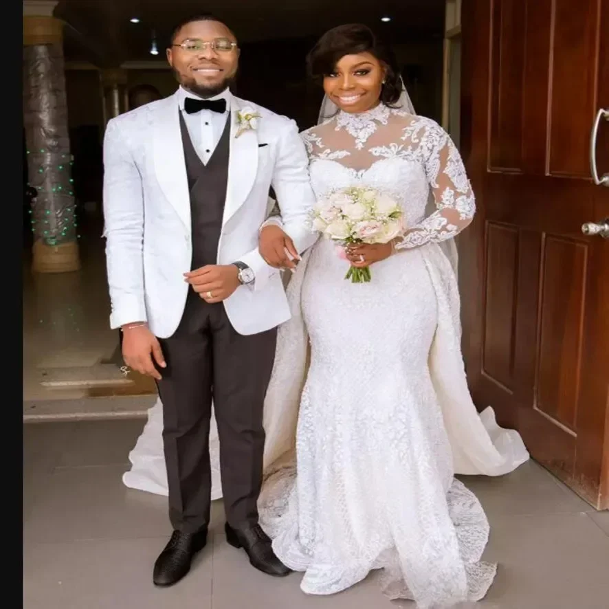 Customized High Neck Lace Applique Mermaid AfricanWedding Dress Detachable Train Long Sleeves Robe De Mariee Bridal Gowns
Customized High Neck Lace Applique Mermaid AfricanWedding Dress Detachable Train Long Sleeves Robe De Mariee Bridal Gowns
