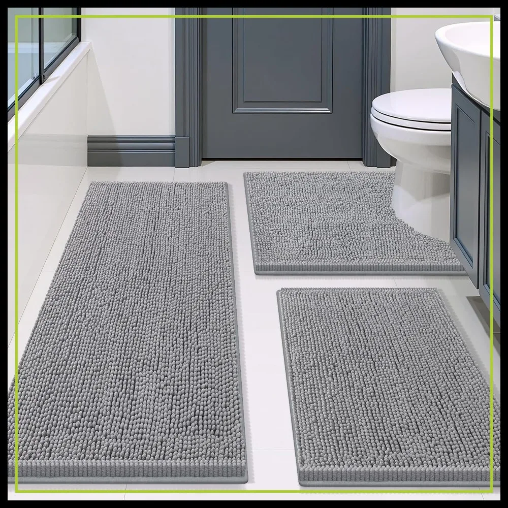 Soft Chenille Bath Mat Set 3 Piece, Absorbent U-Shaped Toilet Rug, Machine Washable Bathroom Mats 47x20+24x16+24x20 Grey
Soft Chenille Bath Mat Set 3 Piece, Absorbent U-Shaped Toilet Rug, Machine Washable Bathroom Mats 47x20+24x16+24x20 Grey