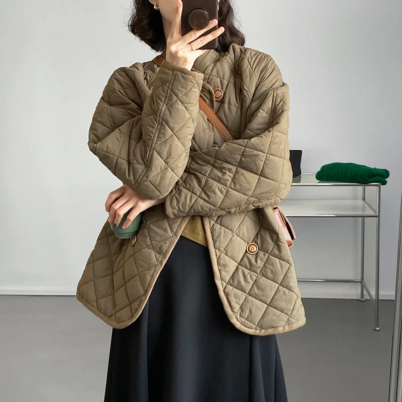 Stand Collar Ringbone Cotton Jacket Winter Clothes Women Double Breasted Loose Solid Color Long Sleeve Outerwear Casual Coat
Stand Collar Ringbone Cotton Jacket Winter Clothes Women Double Breasted Loose Solid Color Long Sleeve Outerwear Casual Coat
