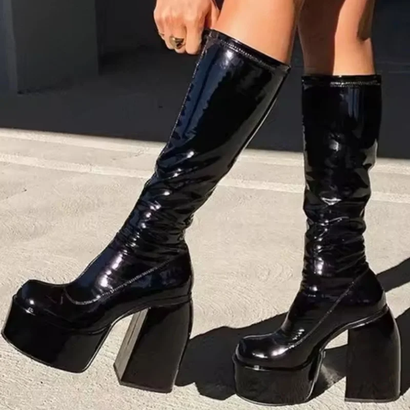 Leather Platform Square Heel Knee High Boots Women's Balck Chunky Heels Slip On Ankle Boots New Sexy Fashion Party Catwalk Shoes
Leather Platform Square Heel Knee High Boots Women's Balck Chunky Heels Slip On Ankle Boots New Sexy Fashion Party Catwalk Shoes