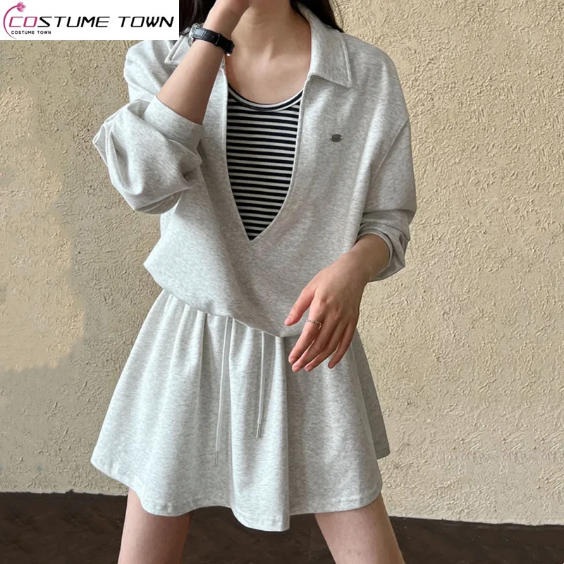 Autumn new Korean women's fake two-piece top+elastic slim fit short skirt two-piece set
Autumn new Korean women's fake two-piece top+elastic slim fit short skirt two-piece set