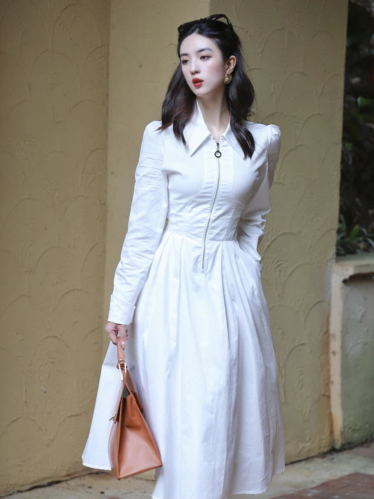 Elegant White Shirt Style Waist Cinched Dress Women's Maxi Skirt Commute Slimming High Waist A-Line Long Dress Collar
Elegant White Shirt Style Waist Cinched Dress Women's Maxi Skirt Commute Slimming High Waist A-Line Long Dress Collar