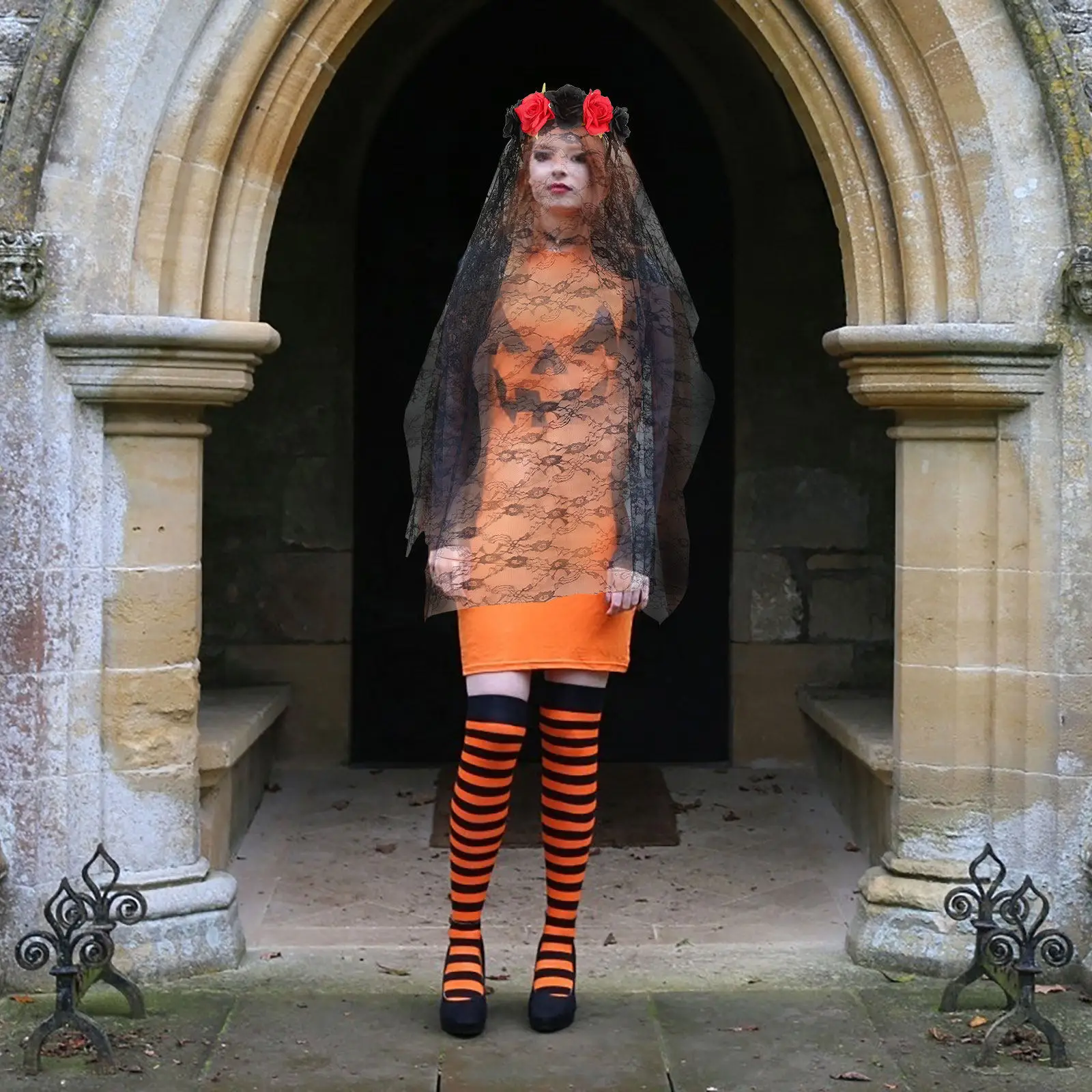 Halloween Headband with Long Rose Floral Design Elegant Bridal Hair Accessory Party Costume Hair Hoop for Women
Halloween Headband with Long Rose Floral Design Elegant Bridal Hair Accessory Party Costume Hair Hoop for Women