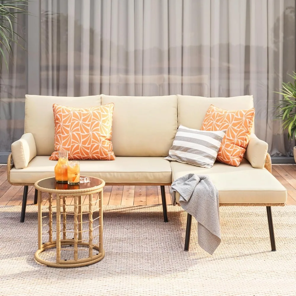 Outdoor patio furniture set, wicker rattan L-shaped dialogue combination sofa set, thick cushion
Outdoor patio furniture set, wicker rattan L-shaped dialogue combination sofa set, thick cushion
