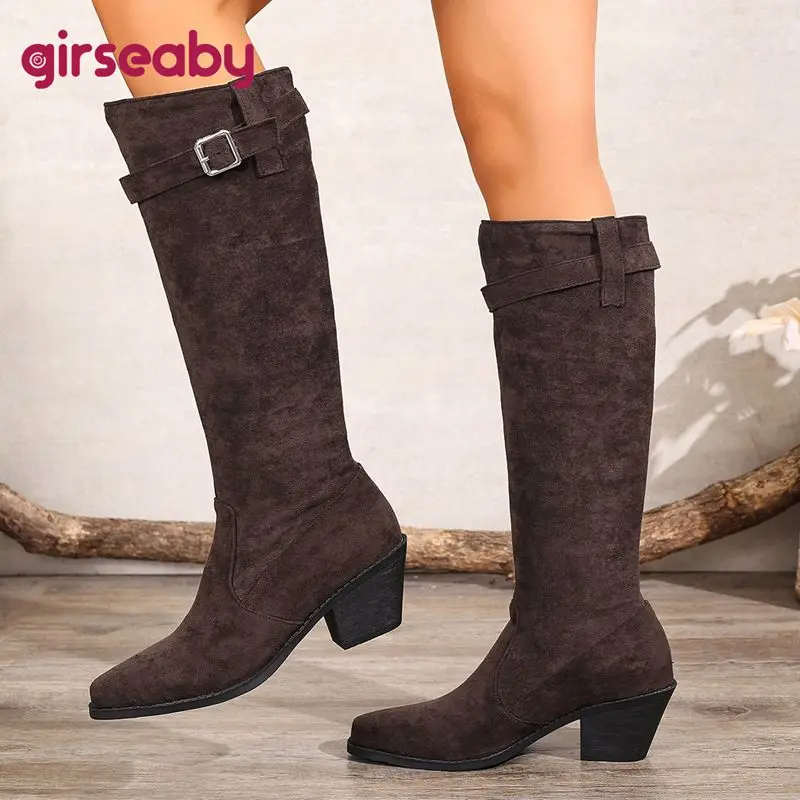 Girseaby Retro Flock Suede Women Knee High Boots Square Toe 6cm Thick Heels Slip On Belt Buckle Plus Size 43 44 45 Leisure Fall
Girseaby Retro Flock Suede Women Knee High Boots Square Toe 6cm Thick Heels Slip On Belt Buckle Plus Size 43 44 45 Leisure Fall