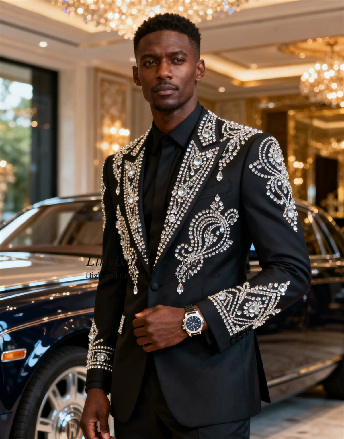 Sparkly Ornament Crystal Men Suit Customized Party Costume Homme 2 Piece Set Male Prom Blazers Slim Fit Wedding Groom Tuxedos
Sparkly Ornament Crystal Men Suit Customized Party Costume Homme 2 Piece Set Male Prom Blazers Slim Fit Wedding Groom Tuxedos