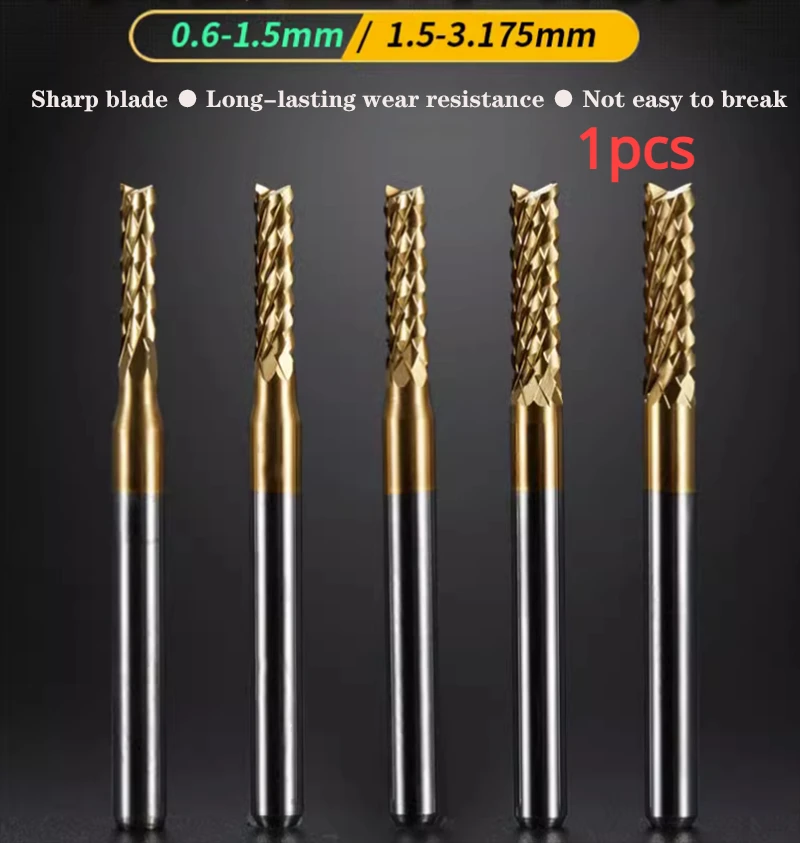 1pc Durable 0.6mm-3.175mm Titanium Coated Carbide Milling Cutter Engraving Edge Cutter CNC Router Bits End Mill for PCB Machine
1pc Durable 0.6mm-3.175mm Titanium Coated Carbide Milling Cutter Engraving Edge Cutter CNC Router Bits End Mill for PCB Machine