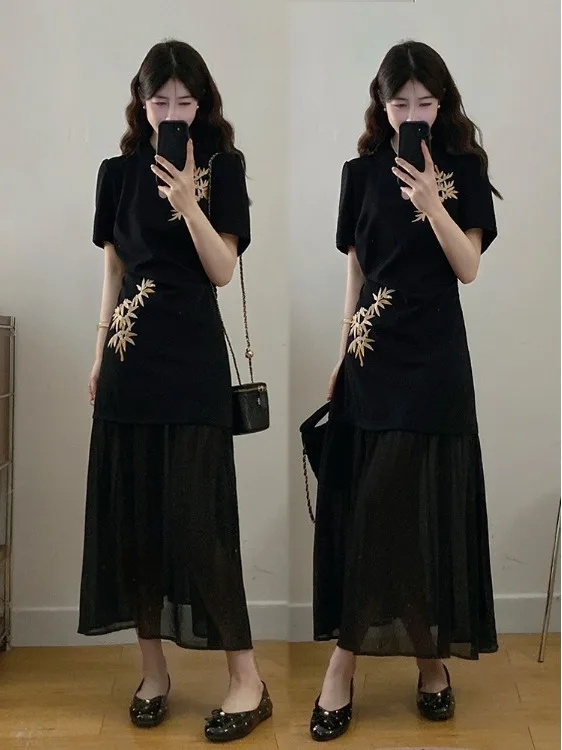Black Embroidered Summer Dress 2026 New Chinese Style plus Size Straight Cut Flattering for Plump Women Breathable Comfortable
Black Embroidered Summer Dress 2026 New Chinese Style plus Size Straight Cut Flattering for Plump Women Breathable Comfortable