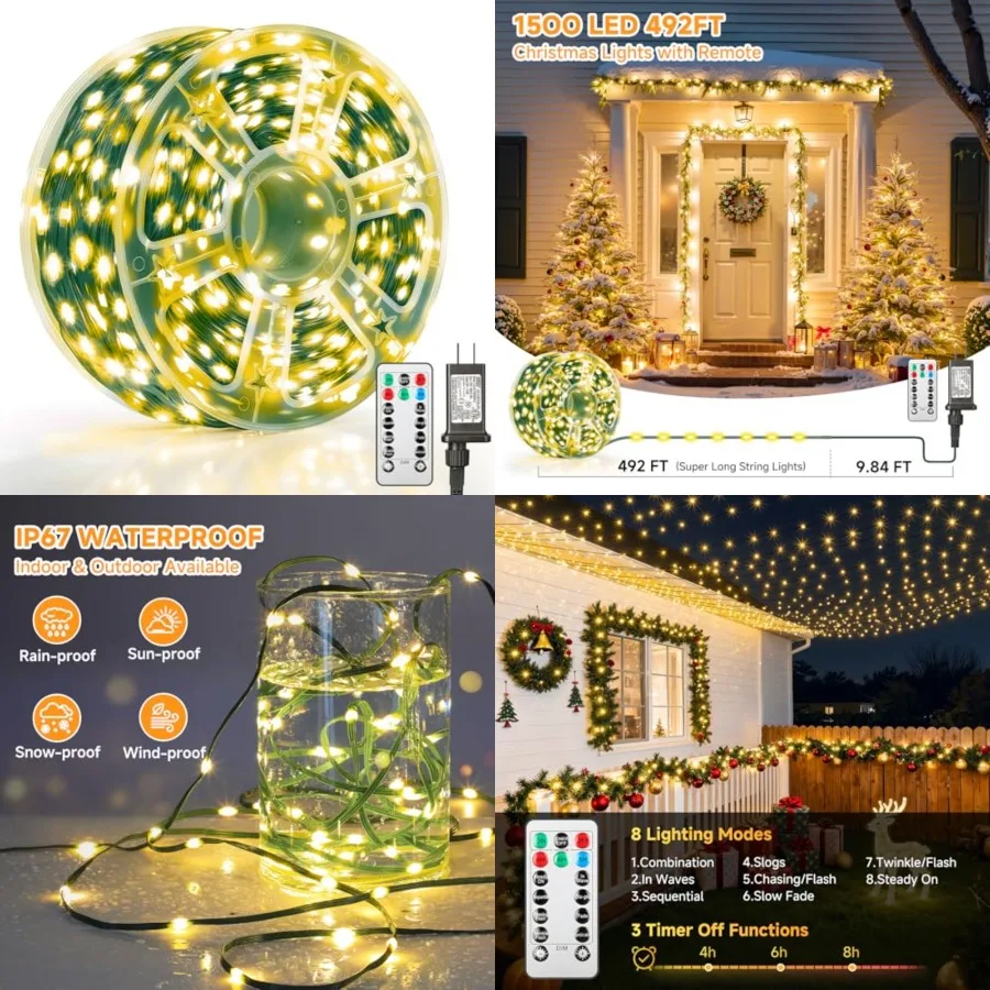 1500 LED Christmas Lights 492Feet, Outdoor Waterproof Dimmable Fairy Lights with Remote, 8 Modes Indoor Lighting for Holiday Dé
1500 LED Christmas Lights 492Feet, Outdoor Waterproof Dimmable Fairy Lights with Remote, 8 Modes Indoor Lighting for Holiday Dé
