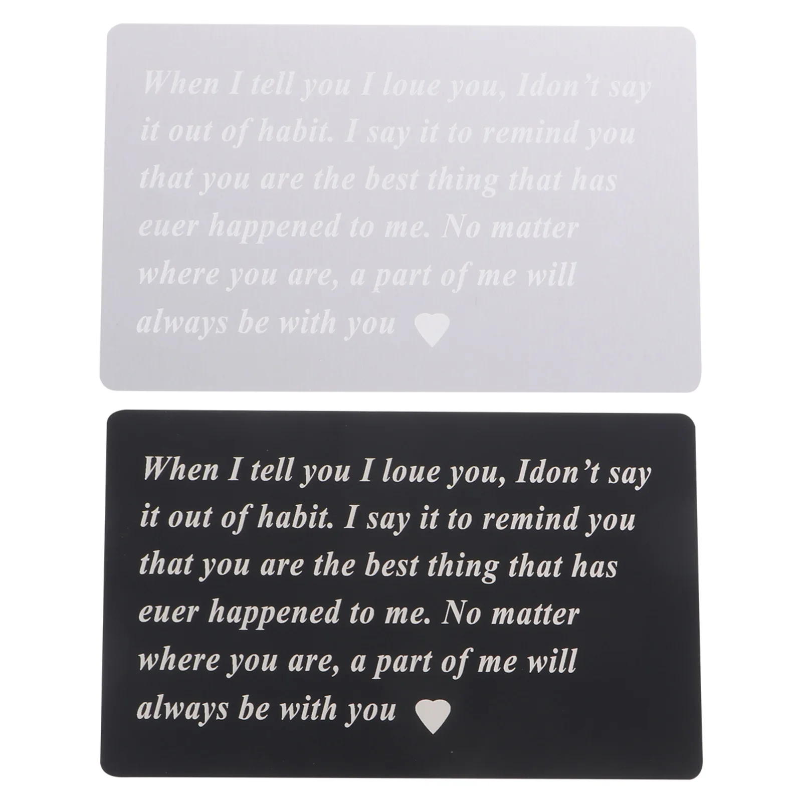2 pcs Confession Memorial Cards Black Engraved Wallet Inserts Decorative Universal Design Metal Message Purse Lovers Valentine
2 pcs Confession Memorial Cards Black Engraved Wallet Inserts Decorative Universal Design Metal Message Purse Lovers Valentine