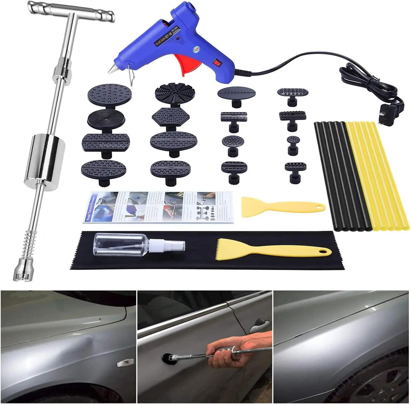 Car Dent Remover Tool, Paintless Dent Repair Kit with 16pcs Black Tabs, Pro Slide Hammer for DIY Auto Body Repair
Car Dent Remover Tool, Paintless Dent Repair Kit with 16pcs Black Tabs, Pro Slide Hammer for DIY Auto Body Repair