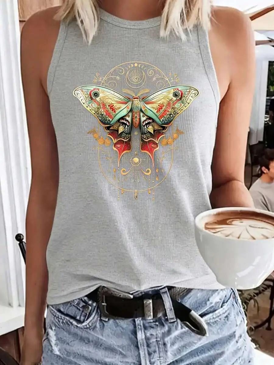 Printed Sleeveless Top Casual Round Neck Butterfly Design Polyester Rayon Spandex Blend
Printed Sleeveless Top Casual Round Neck Butterfly Design Polyester Rayon Spandex Blend