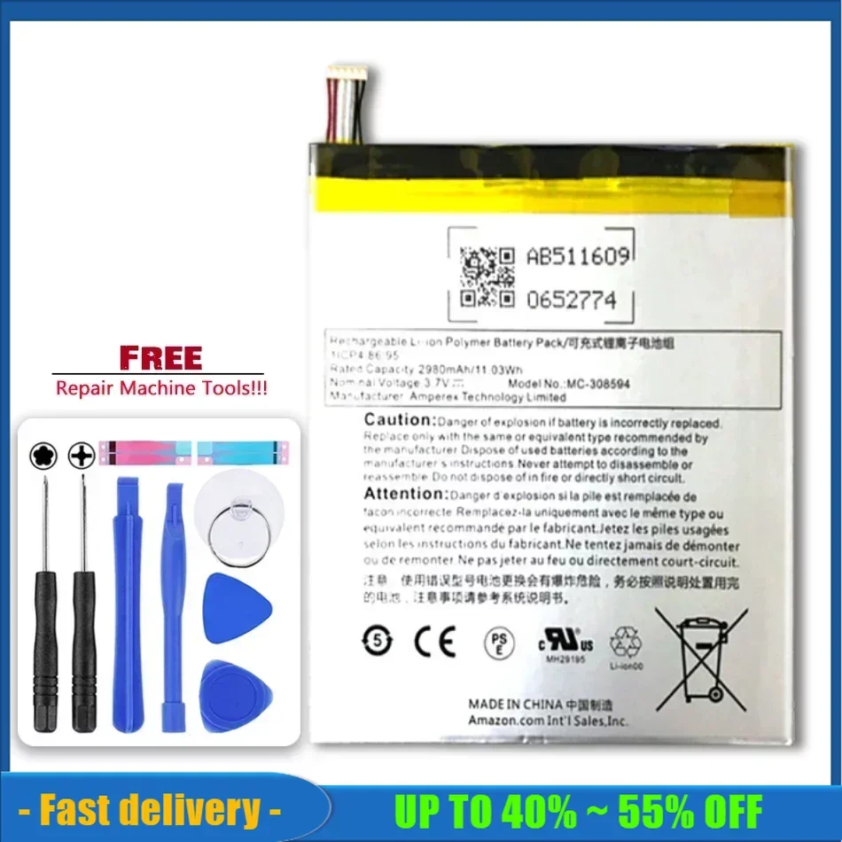 2980mAh MC-308594 Battery For Amazon Kindle Fire 7 5th Gen SV98LN B01GEW27DA Kindle Fire 7" Kindle Fire 7th Generation 2017
2980mAh MC-308594 Battery For Amazon Kindle Fire 7 5th Gen SV98LN B01GEW27DA Kindle Fire 7" Kindle Fire 7th Generation 2017