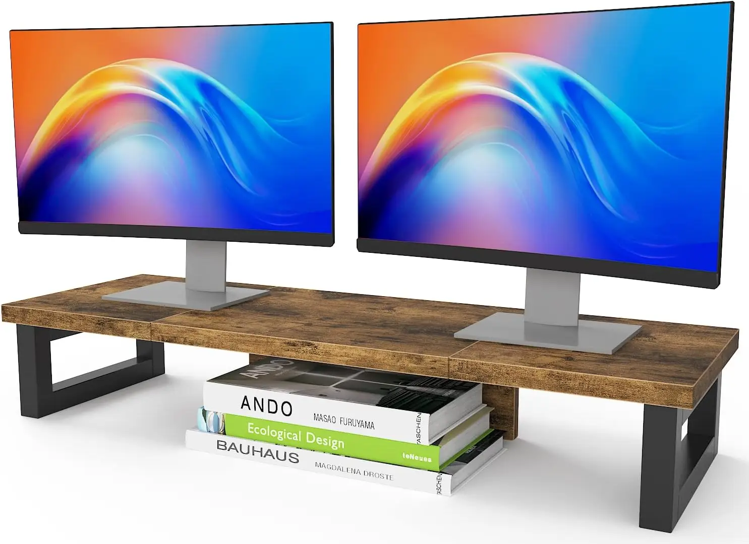 Dual Monitor Stand Riser with Wood and Steel Design for 2 Monitors, Multi-Purpose Desktop Storage
Dual Monitor Stand Riser with Wood and Steel Design for 2 Monitors, Multi-Purpose Desktop Storage