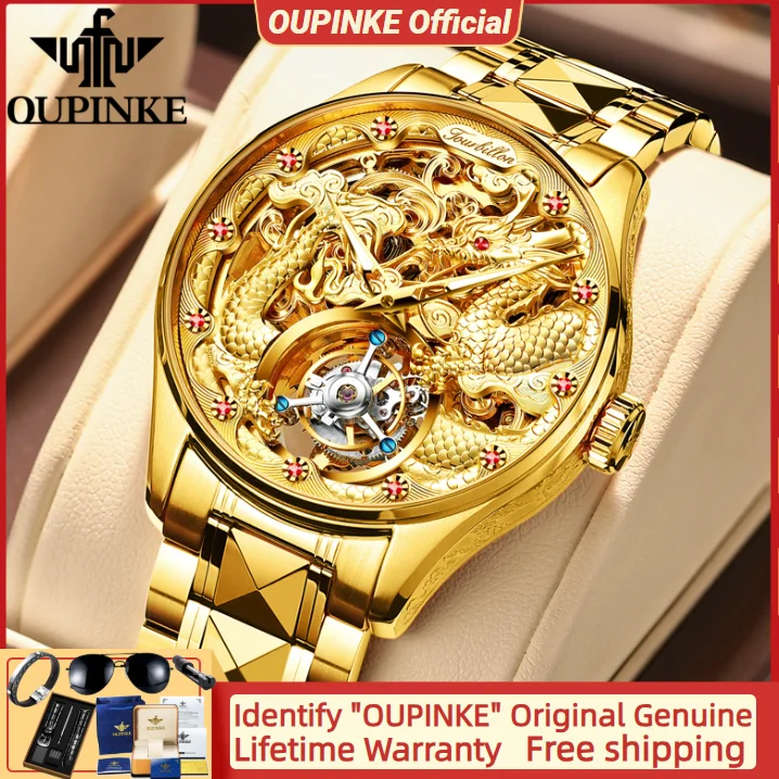 OUPINKE 3176 Top Brand Automatic Mechanical Men's Watch Tourbillon Movement Skeleton Golden Dragon Dial Man Watches
OUPINKE 3176 Top Brand Automatic Mechanical Men's Watch Tourbillon Movement Skeleton Golden Dragon Dial Man Watches