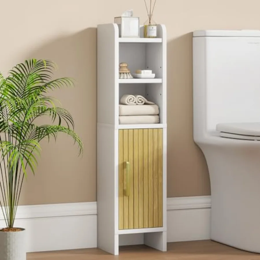 Bathroom Storage Cabinet Small Corner Floor Cabinet with Fluted Door Narrow Toilet Paper Cabinet with Adjustable Shelves en Sli
Bathroom Storage Cabinet Small Corner Floor Cabinet with Fluted Door Narrow Toilet Paper Cabinet with Adjustable Shelves en Sli