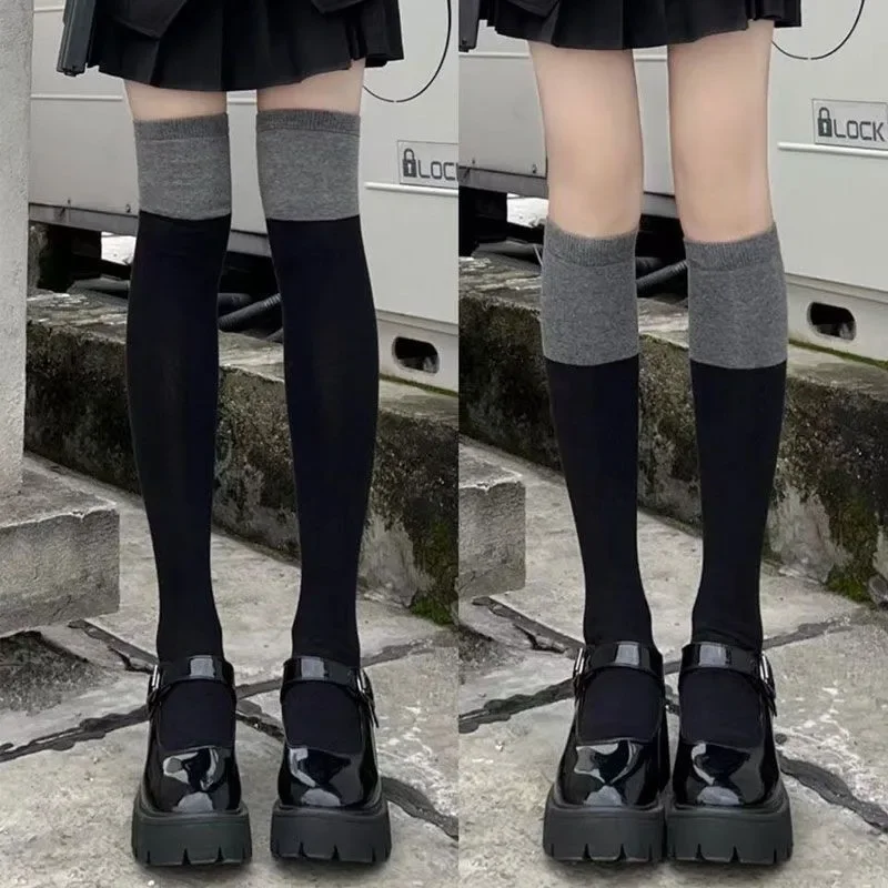 Socks Woman Autumn Winter Thin Warm Lolita Cute Thigh High Long Stockings Black Grey Patchwork JK Versatile Socks for Women
Socks Woman Autumn Winter Thin Warm Lolita Cute Thigh High Long Stockings Black Grey Patchwork JK Versatile Socks for Women