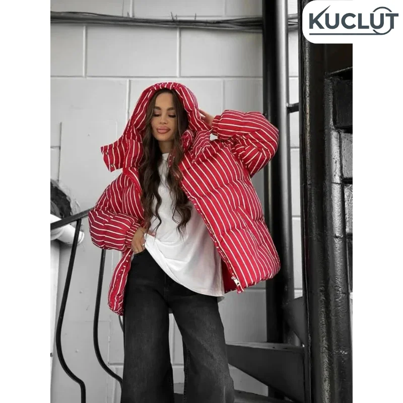 Fashion Striped Women Quilted Jacket Loose Hooded Thicken Zippers Long Sleeve Female Outwear 2025 Autumn Winter Lady Streetwear
Fashion Striped Women Quilted Jacket Loose Hooded Thicken Zippers Long Sleeve Female Outwear 2025 Autumn Winter Lady Streetwear
