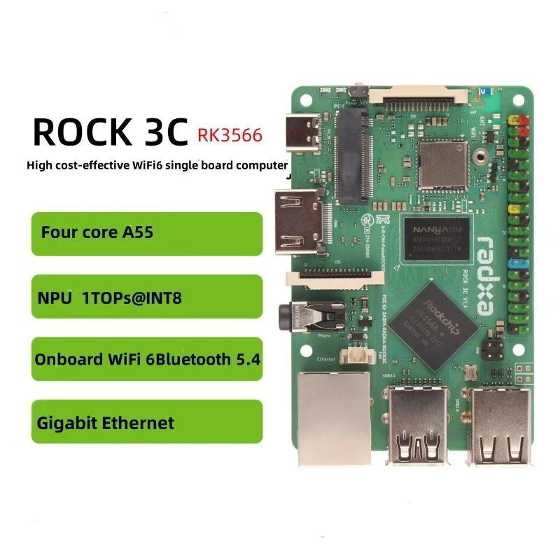 Radxa development board ROCK 3C RK3566 quad core CPU single board Raspberry Pi replacement
Radxa development board ROCK 3C RK3566 quad core CPU single board Raspberry Pi replacement