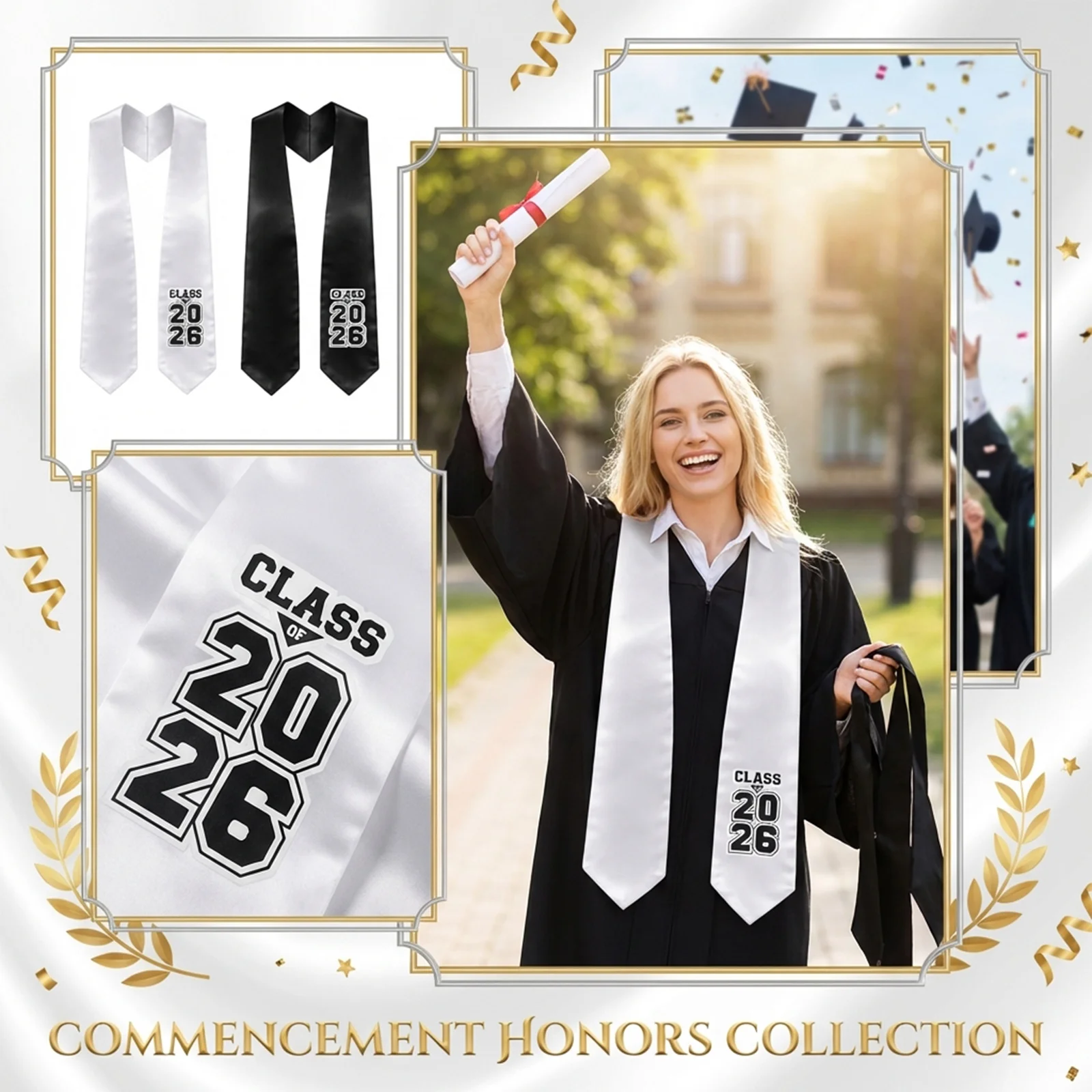 Graduation Stole Sash Satin Plain Stole Bachelor Gown Scarf Unisex Classic Black and White Adult Graduation Apparel Accessories
Graduation Stole Sash Satin Plain Stole Bachelor Gown Scarf Unisex Classic Black and White Adult Graduation Apparel Accessories