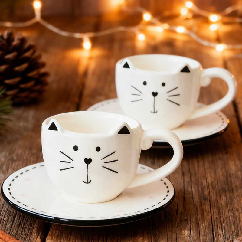2 Sets Cute Cat Ceramic Coffee Cup and Saucer Set, 220ml Mug with Dessert Plate Set, Microwave Safe
2 Sets Cute Cat Ceramic Coffee Cup and Saucer Set, 220ml Mug with Dessert Plate Set, Microwave Safe