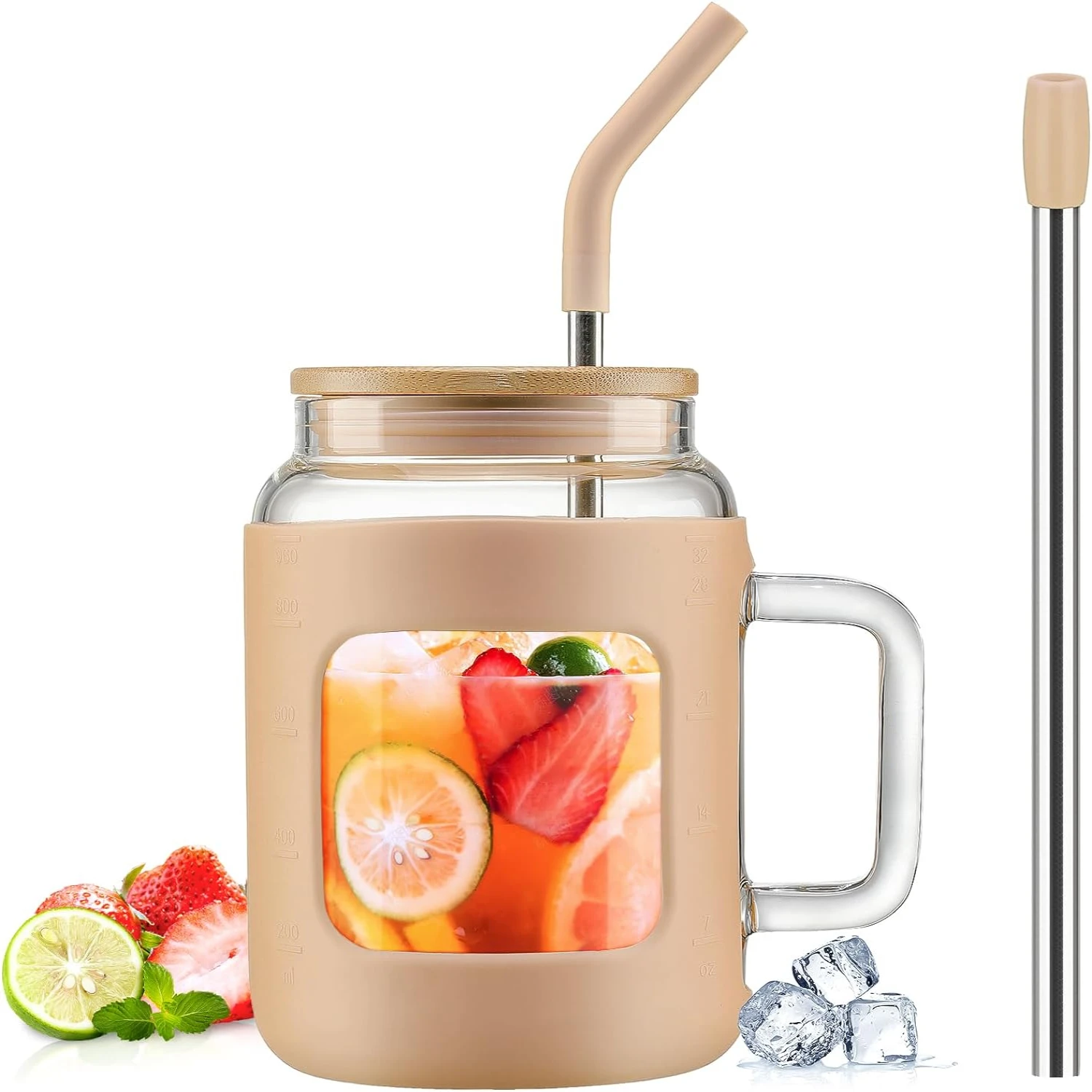 Stay Stylishly Hydrated with a Convenient Handle, BPA-Free Silicone Sleeve, and Bamboo Lid - Stylish 32 oz Blue Glass Tumbler fo
Stay Stylishly Hydrated with a Convenient Handle, BPA-Free Silicone Sleeve, and Bamboo Lid - Stylish 32 oz Blue Glass Tumbler fo