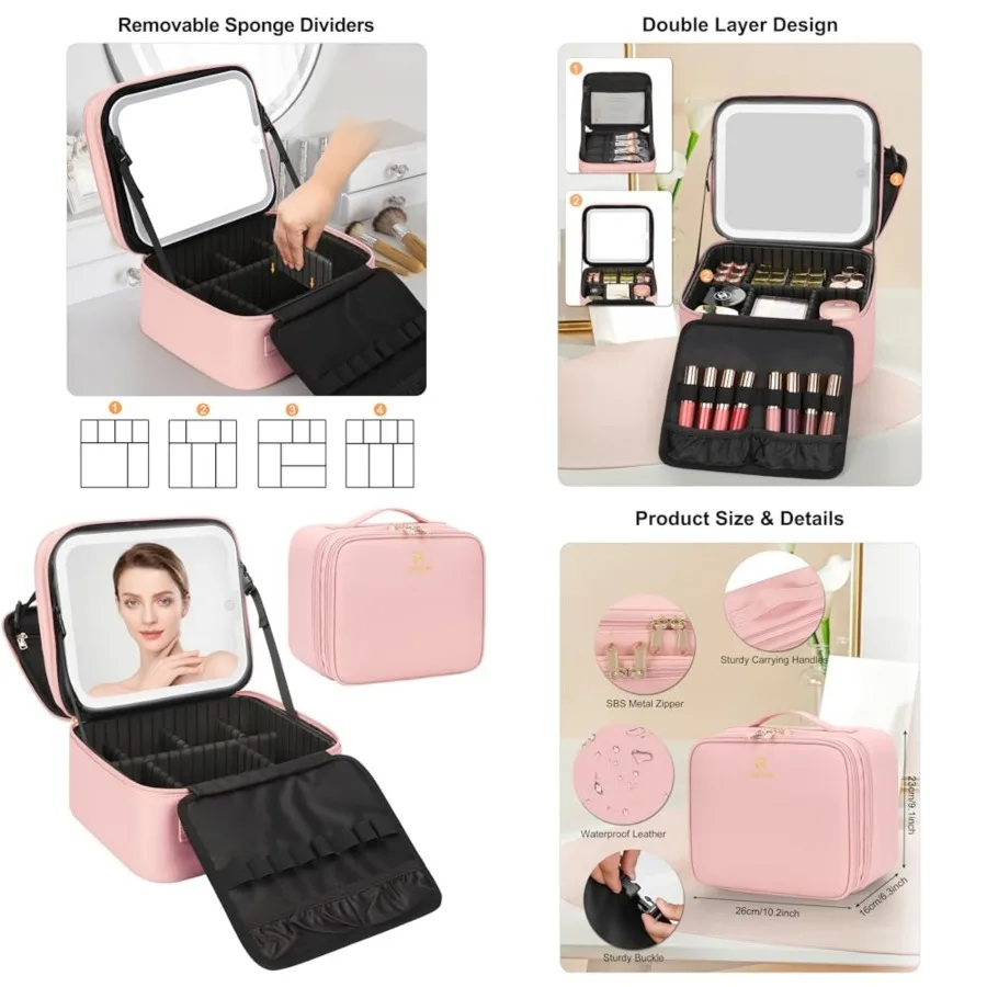 Makeup Bag with LED Mirror, Small Travel Makeup Case with Rechargeable Lighted Mirror 3 Color Lights, Double Layer Cosmetic Box
Makeup Bag with LED Mirror, Small Travel Makeup Case with Rechargeable Lighted Mirror 3 Color Lights, Double Layer Cosmetic Box