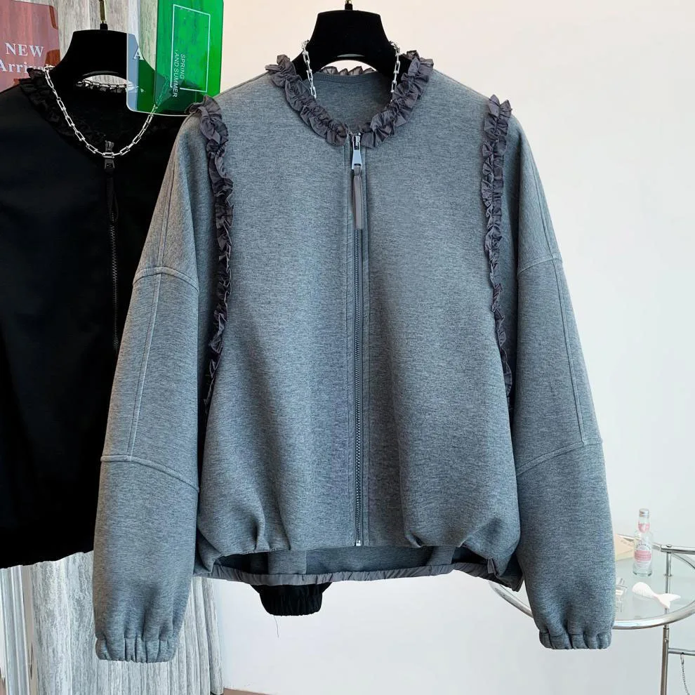 Stylish Spliced Ruffles Round Neck Women Coat Versatile Casual Long Sleeve Zipper Outerwear Spring Autumn New Loose Lady Jackets
Stylish Spliced Ruffles Round Neck Women Coat Versatile Casual Long Sleeve Zipper Outerwear Spring Autumn New Loose Lady Jackets
