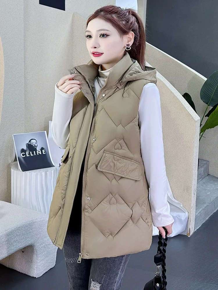 New Autumn Winter Women's Vest Jacket Down Cotton Tank Top Long Detachable Hat Hooded Coats Casual Sleeveless Outwear Female
New Autumn Winter Women's Vest Jacket Down Cotton Tank Top Long Detachable Hat Hooded Coats Casual Sleeveless Outwear Female