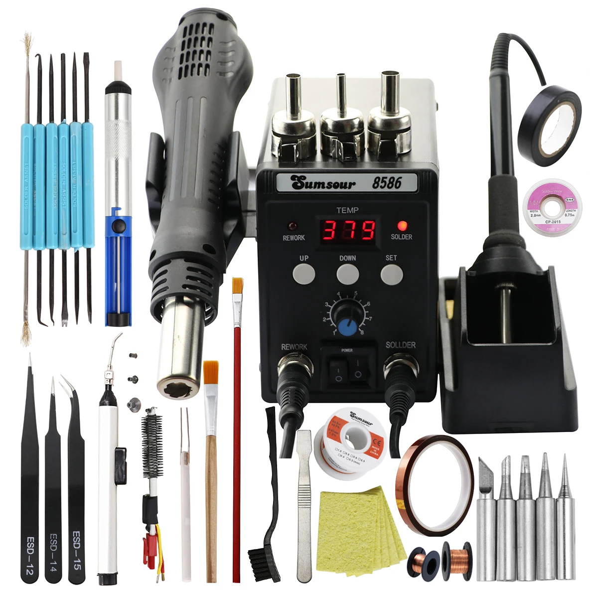 Soldering Station 8586 Digital Display Rework 2 in 1 Hot Air Gun Electric Solder Iron ESD Welding Desoldering Repair Tools
Soldering Station 8586 Digital Display Rework 2 in 1 Hot Air Gun Electric Solder Iron ESD Welding Desoldering Repair Tools