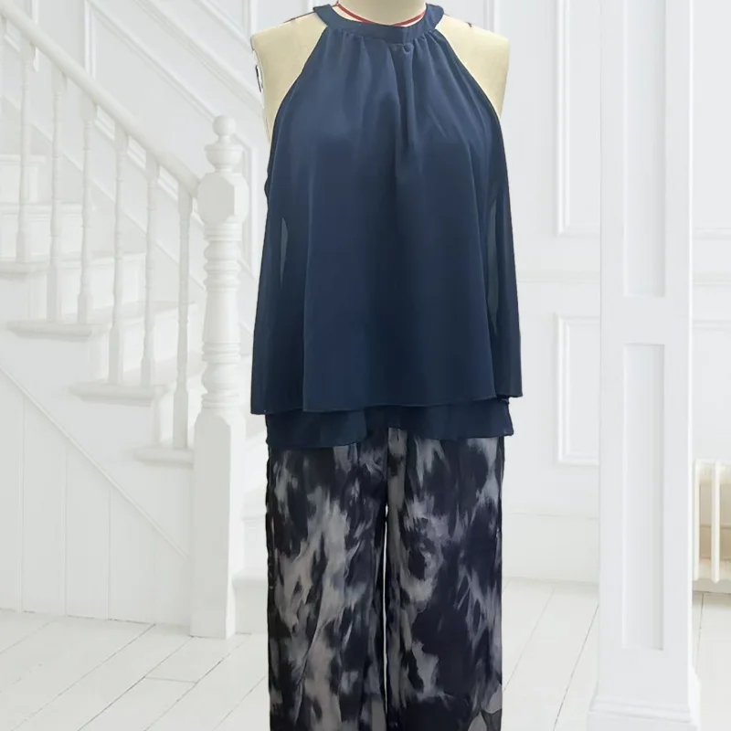 Women's 2 Piece Chiffon Sets, Ink Tie-dye Pants Flowy Ruffle Halter Sleeveless Top Wide Leg Pants Summer Vacation Outfits
Women's 2 Piece Chiffon Sets, Ink Tie-dye Pants Flowy Ruffle Halter Sleeveless Top Wide Leg Pants Summer Vacation Outfits
