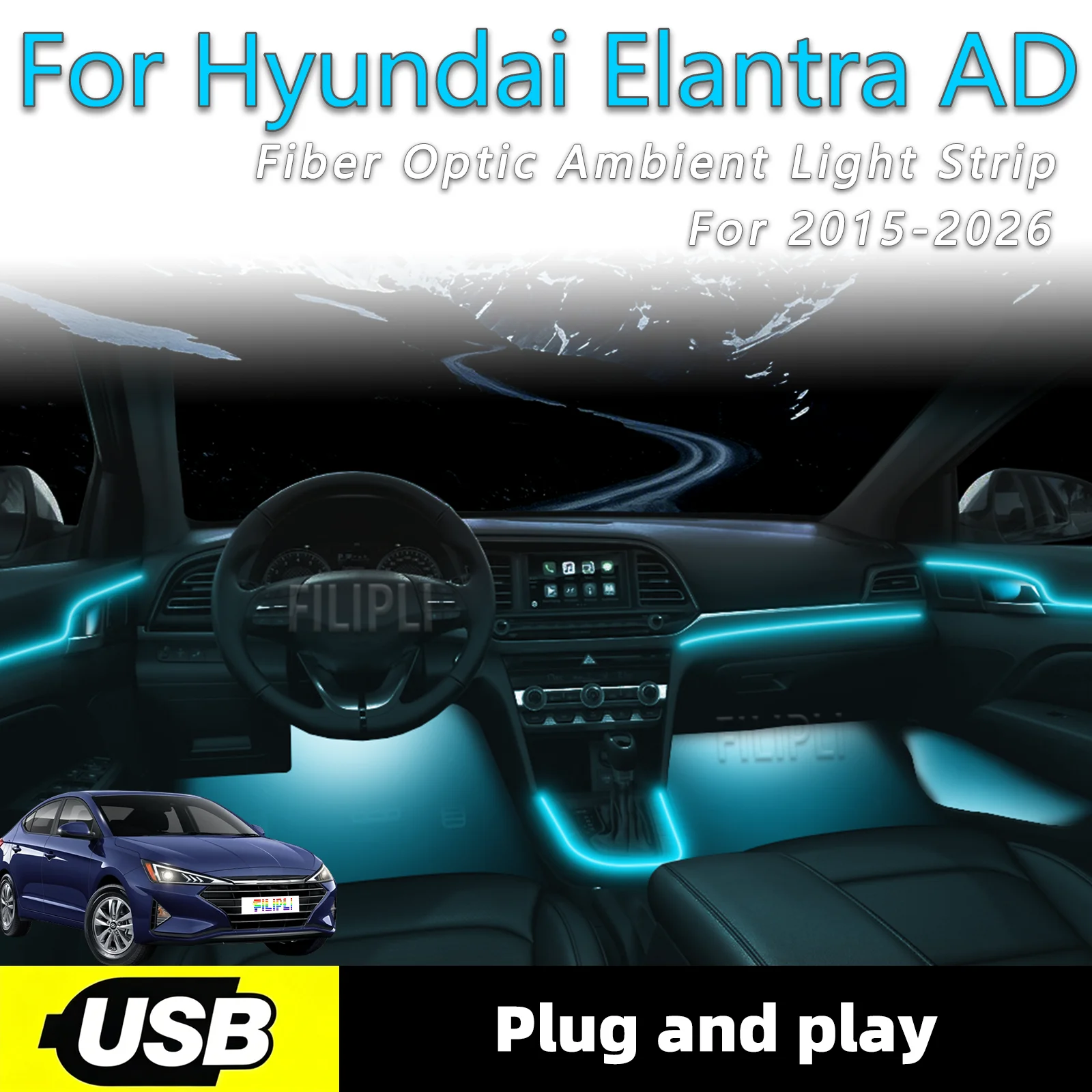Светодиодная лента для внутренней подсветки салона Hyundai Elantra AD 2015-2026, 6-в-1, с USB-интерфейсом, оптоволоконная
Светодиодная лента для внутренней подсветки салона Hyundai Elantra AD 2015-2026, 6-в-1, с USB-интерфейсом, оптоволоконная