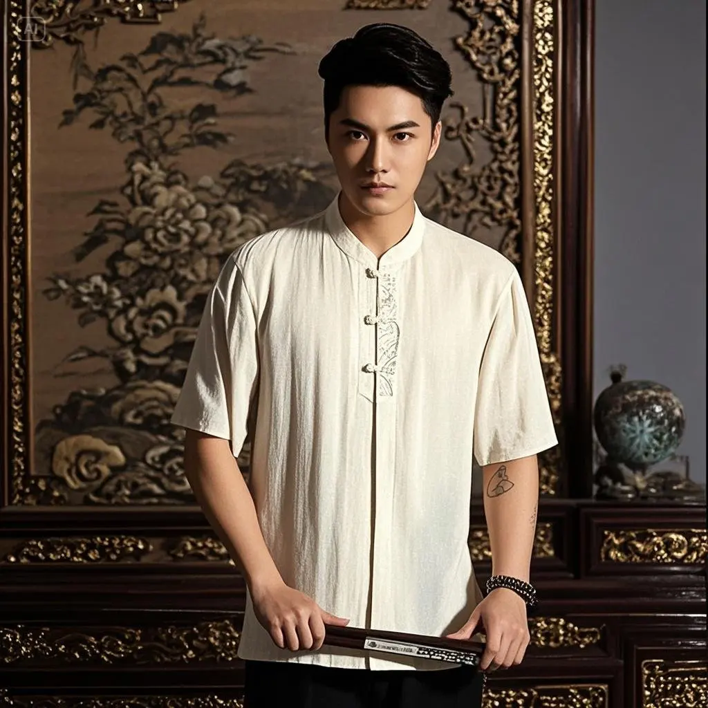 Men's Zen Shirt Azure Olive Beige Auspicious Dragon Embroidered at Mandarin Collar Tops for Meditation Tea Breaks Daily Clothes
Men's Zen Shirt Azure Olive Beige Auspicious Dragon Embroidered at Mandarin Collar Tops for Meditation Tea Breaks Daily Clothes