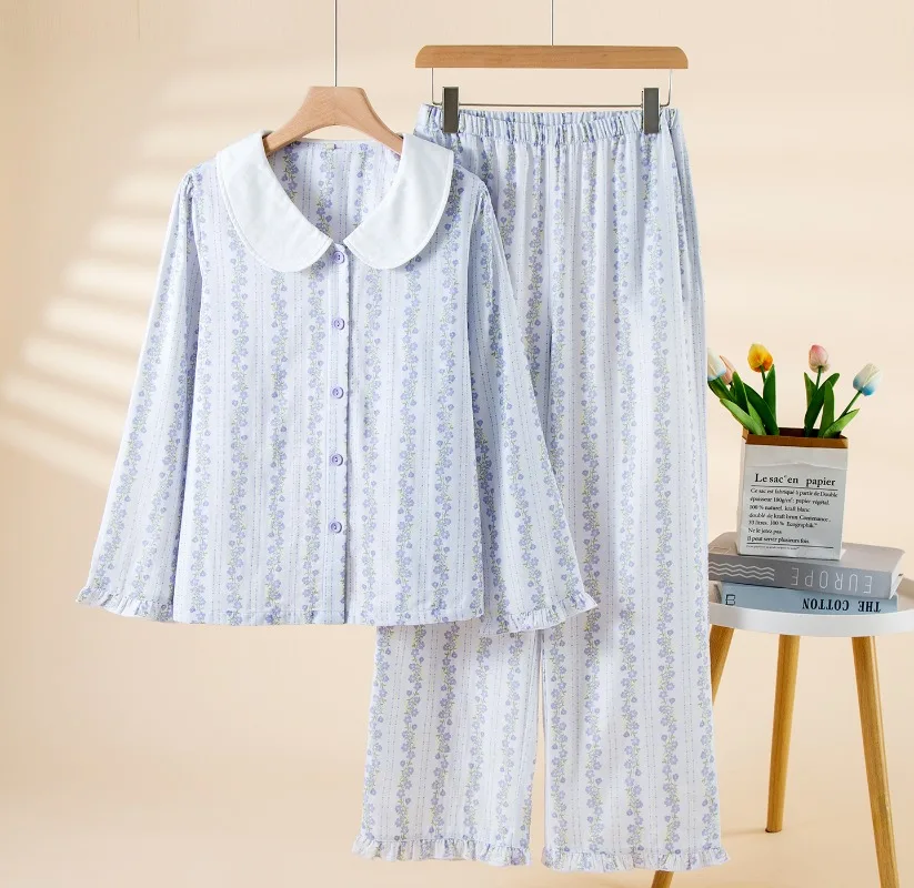 Женский пижамный комплект Cottagecore, 100% хлопок, одежда для сна с длинными рукавами и цветочным принтом, милая домашняя одежда с воротником Питера Пэна на осень
Женский пижамный комплект Cottagecore, 100% хлопок, одежда для сна с длинными рукавами и цветочным принтом, милая домашняя одежда с воротником Питера Пэна на осень