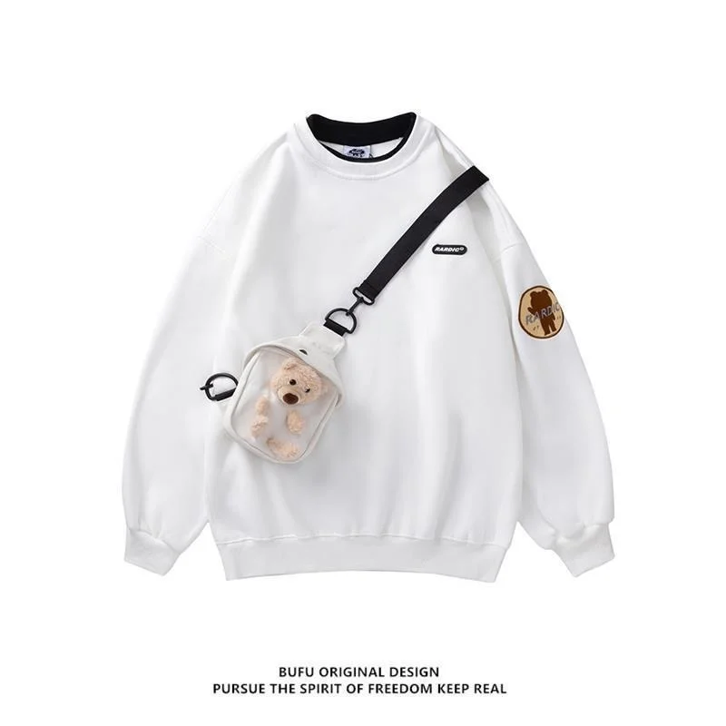 Winter Long Sleeve Solid O-Neck Sweatshirt Plush Thick Bear Pullover with Bag Men and Women Loose Couple Fake Two-piece Tops
Winter Long Sleeve Solid O-Neck Sweatshirt Plush Thick Bear Pullover with Bag Men and Women Loose Couple Fake Two-piece Tops