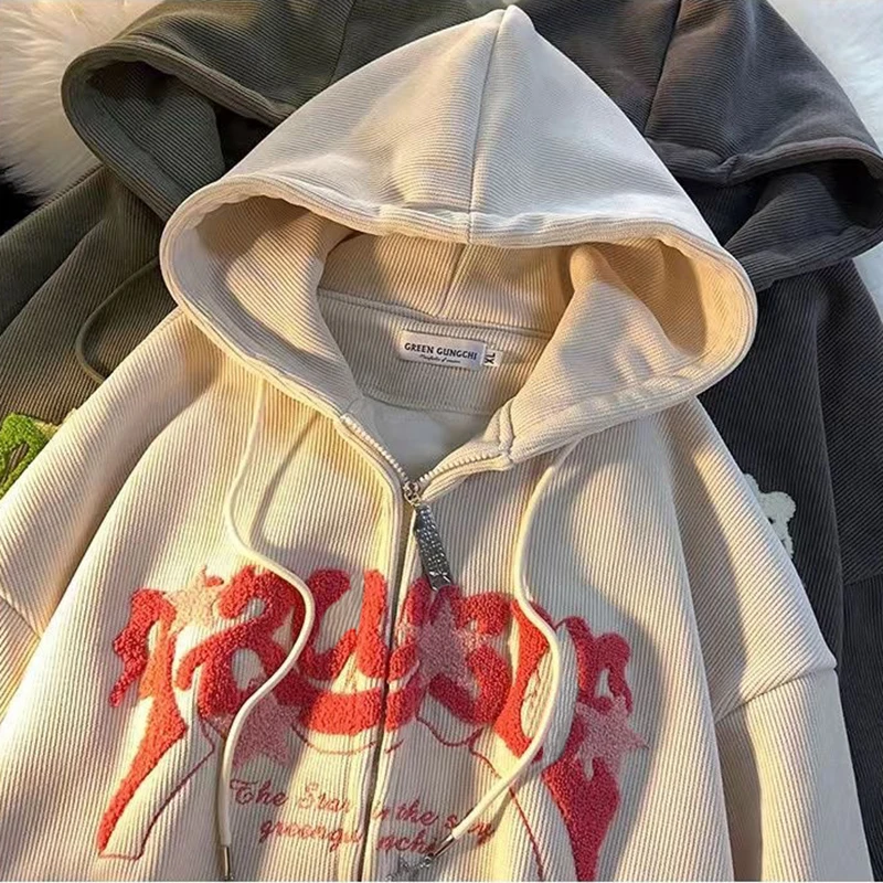 Embroidery Zip Up Hoodies Women Autumn Long Sleeve Tops Loose Hood Shirt Harajuku Y2K Clothes Female Sweatshirt Jacket
Embroidery Zip Up Hoodies Women Autumn Long Sleeve Tops Loose Hood Shirt Harajuku Y2K Clothes Female Sweatshirt Jacket