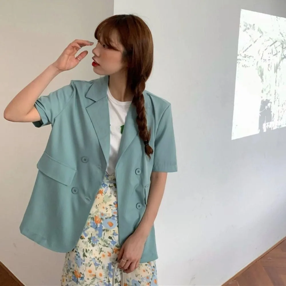 Elegant V-neck Short Sleeve Suit Flip Collar Large Size Business Style Suit Coat Candy Color Simple Thin Women's Suit Top Girl
Elegant V-neck Short Sleeve Suit Flip Collar Large Size Business Style Suit Coat Candy Color Simple Thin Women's Suit Top Girl